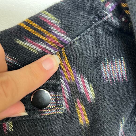 Free People Ikat Print Hooded Utility Jacket Black Cotton Boho Lagenlook - Picture 8 of 15